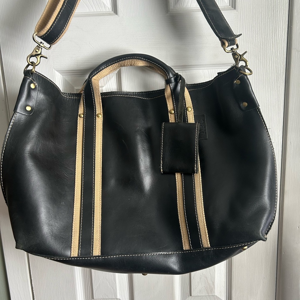 A.P.C. Black and Tan Leather Tote